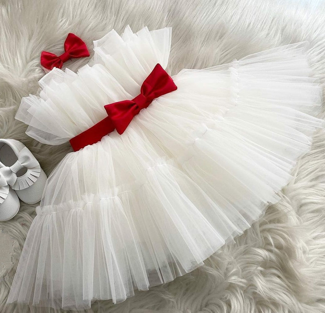Graceful White and Red Dress