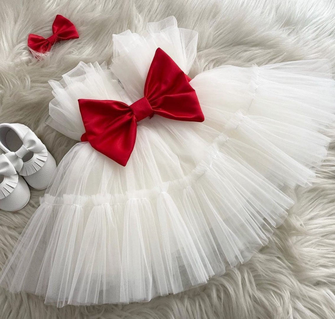 Graceful White and Red Dress