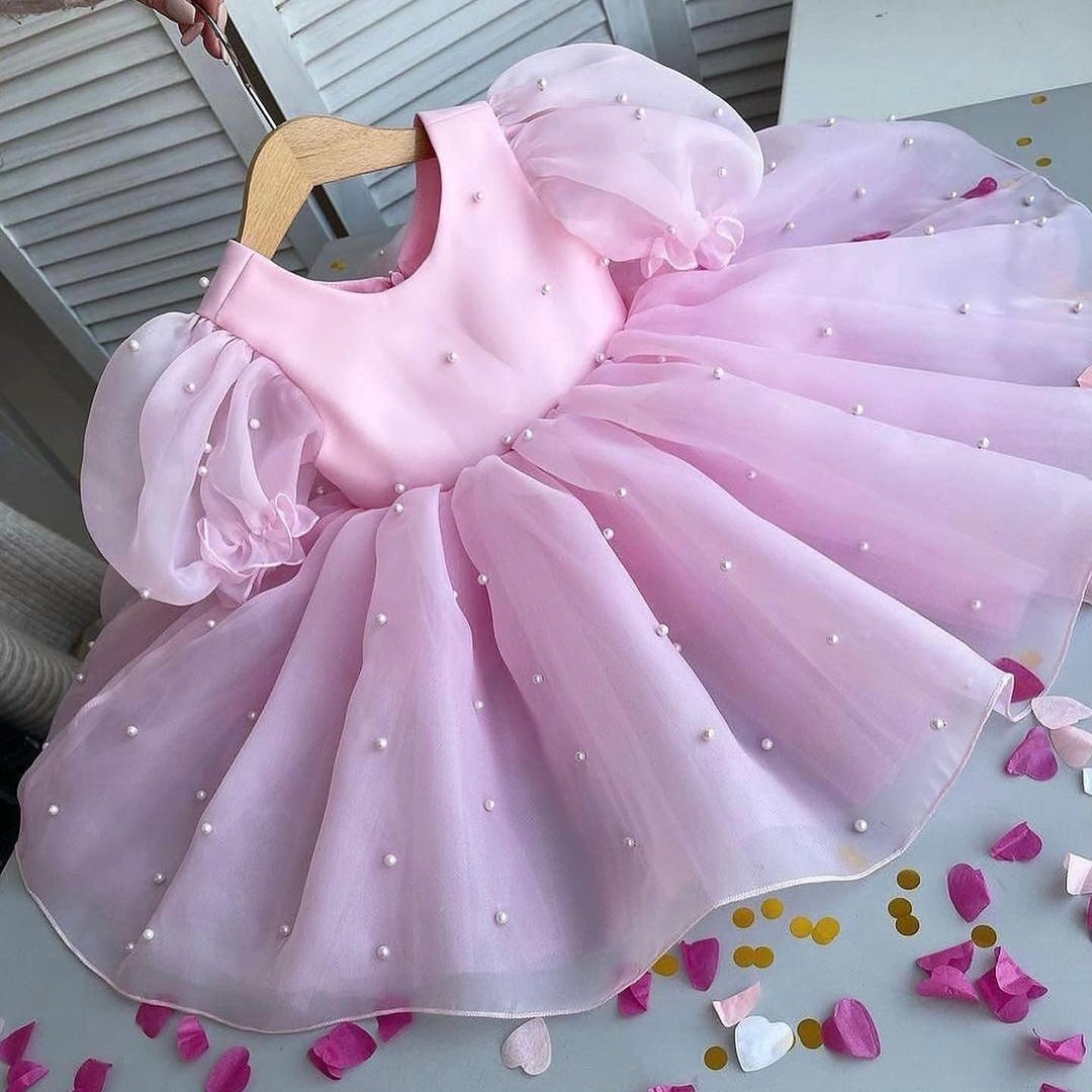 Beaded Pink Organza Baby Dress
