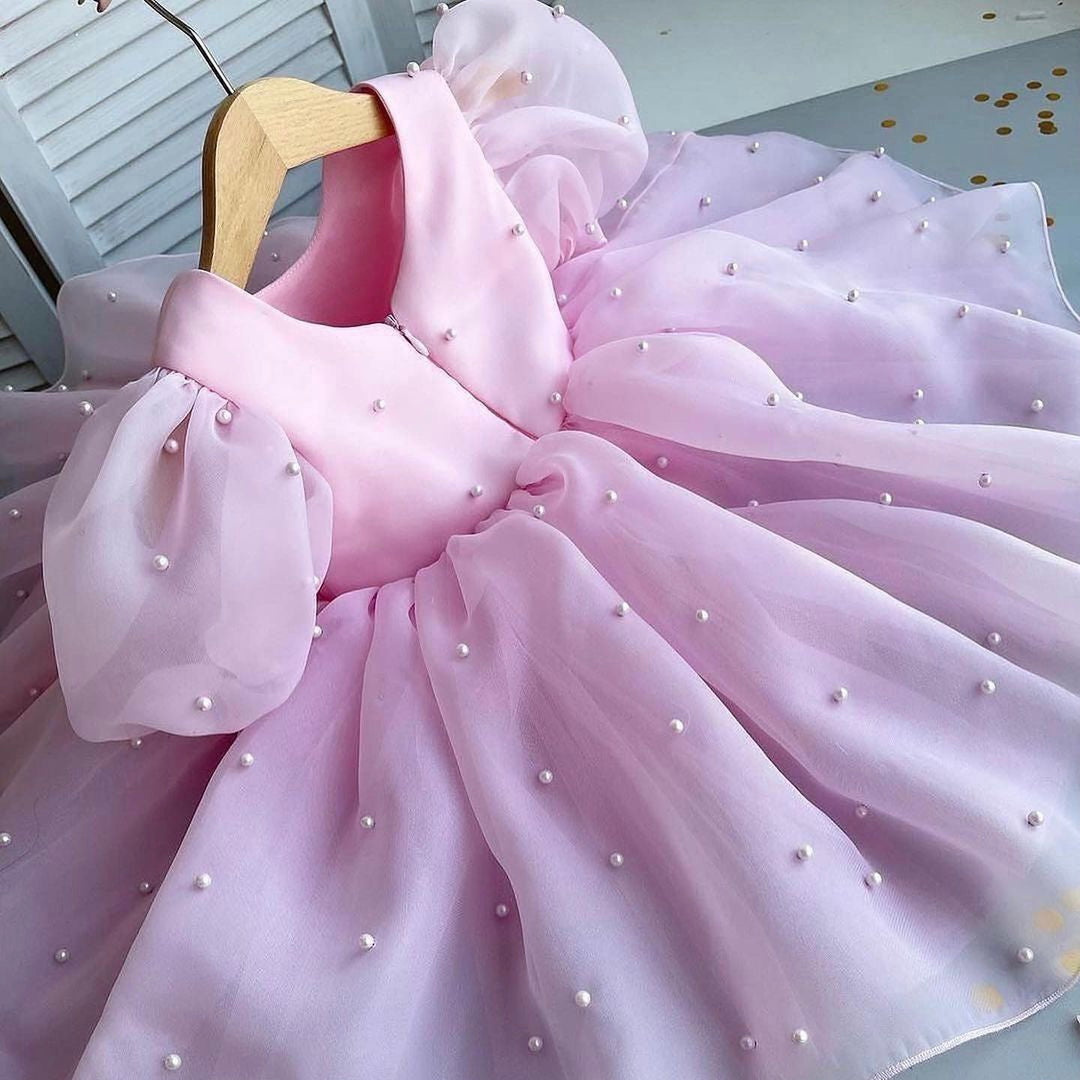 Beaded Pink Organza Baby Dress